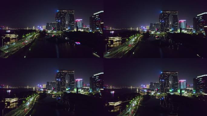 杭州滨江区杭州印夜景航拍4K