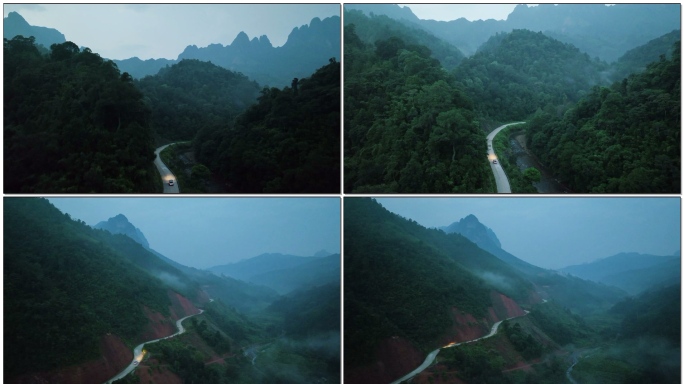 夜晚开车赶路山路山区