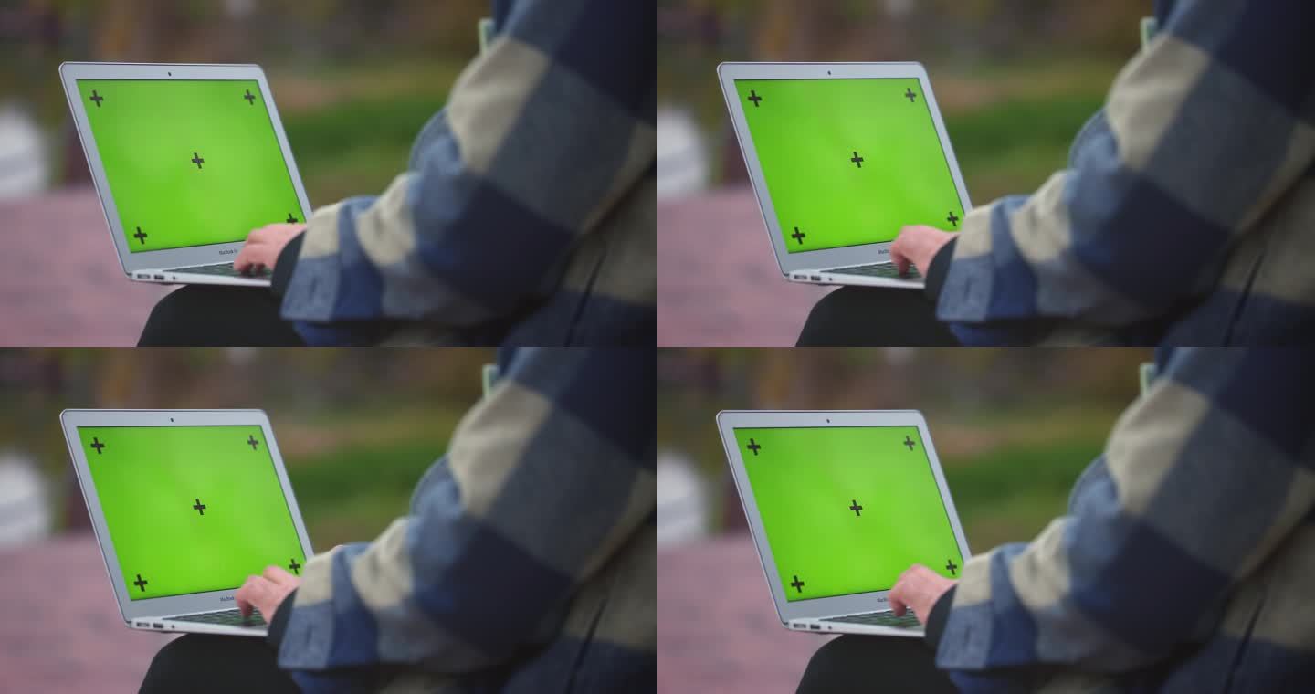 【正版素材】室外场景绿屏使用电脑