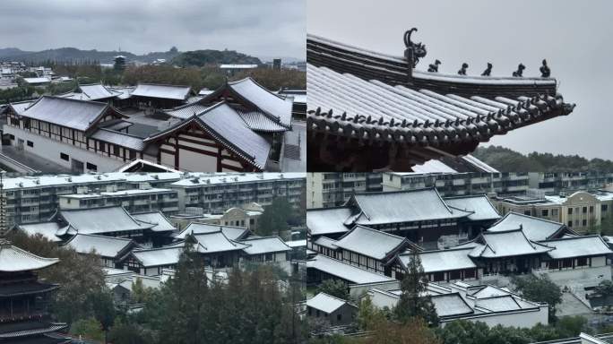 航拍杭州德寿宫雪景