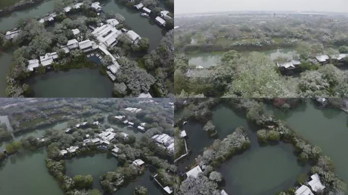 江南中式庭院雪景杭州西溪湿地