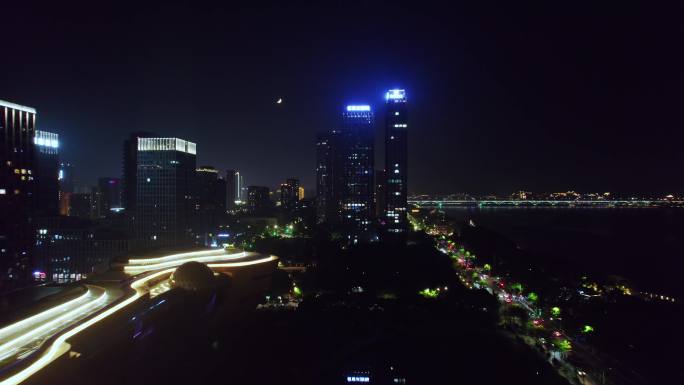 杭州滨江区夜景航拍4K