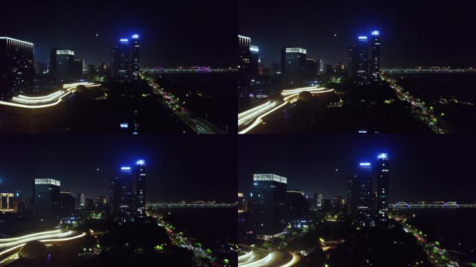 杭州滨江区夜景航拍4K