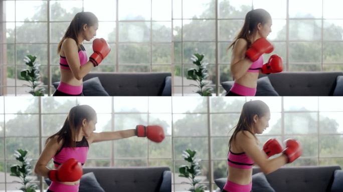 亚洲女子拳击在家训练