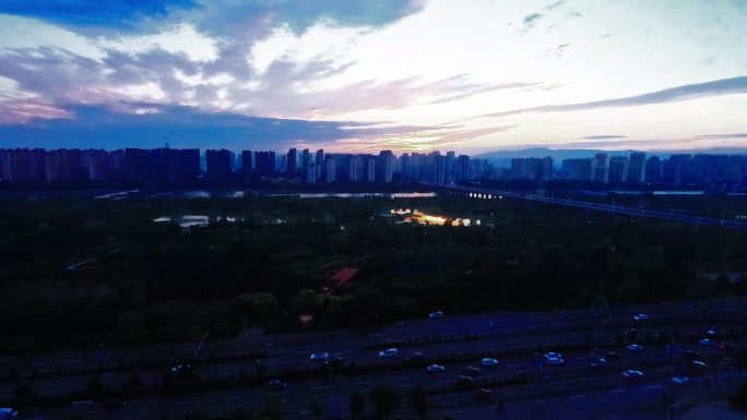 山西大同航拍城市日落夕阳