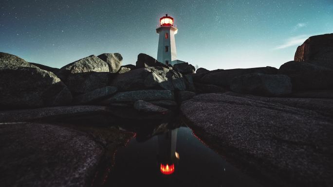 星星中的灯塔灯塔指引方向海边大海海面海水