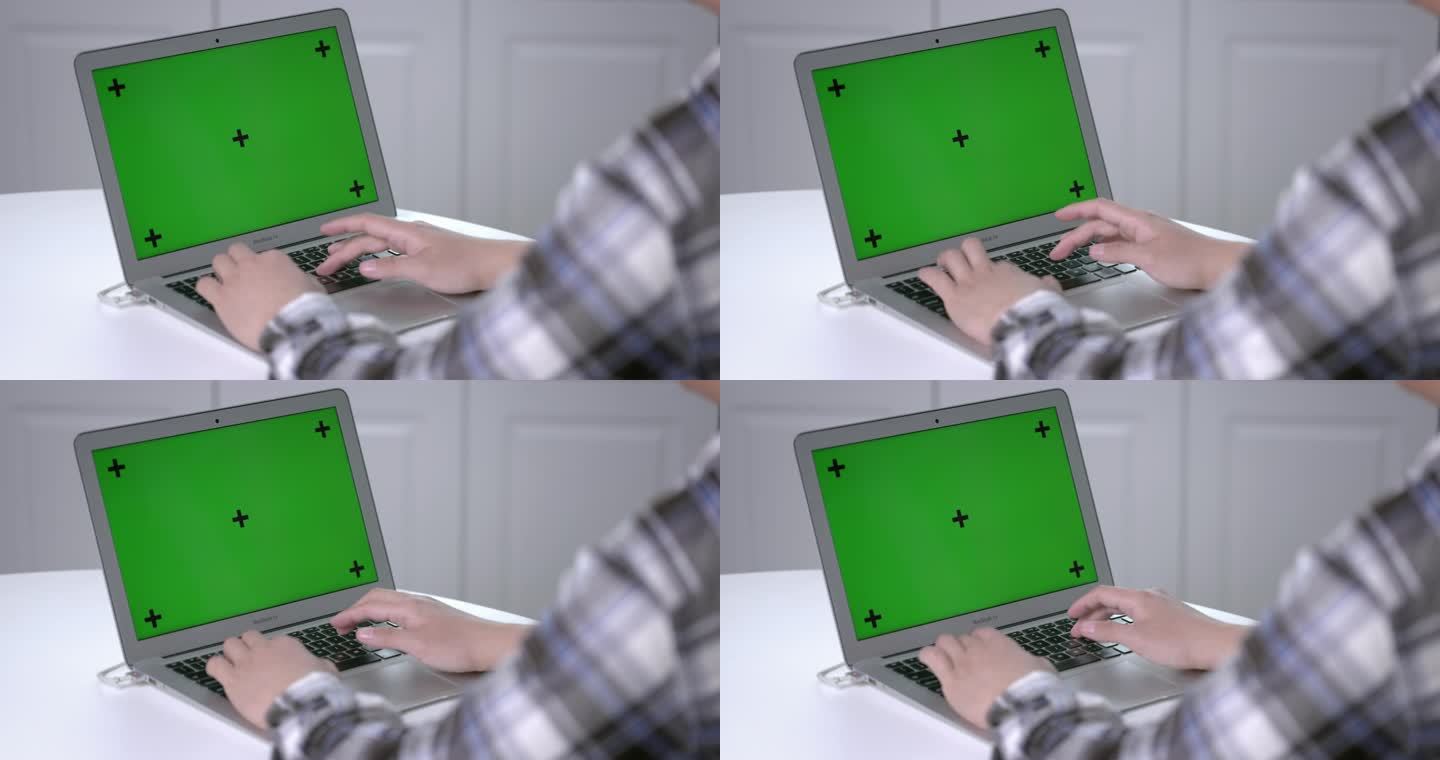 【正版素材】室内绿屏使用电脑