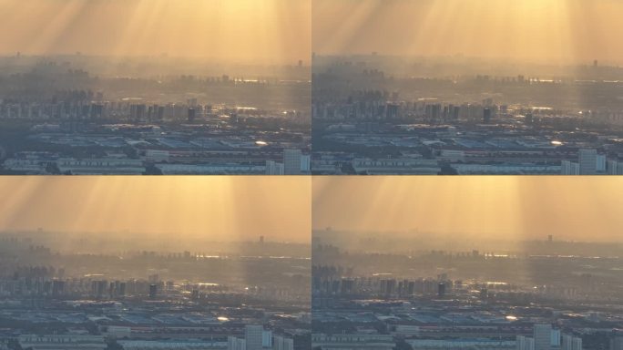 4K原素材-金色霞光中的上海宝山全景