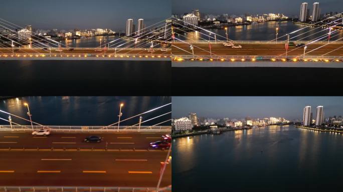 4K海南海口世纪大桥夜景航拍车流