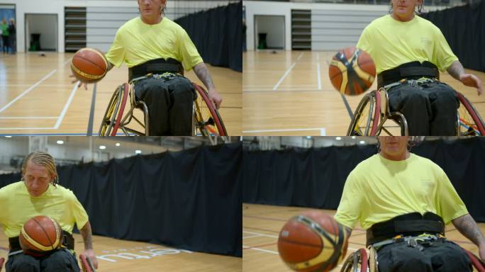 在球场上练习运球残疾人篮球积极乐观永不放