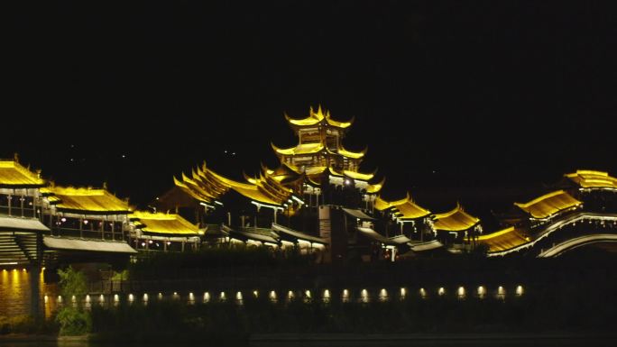 黔江 濯水古镇 夜景 风雨廊桥  灯光