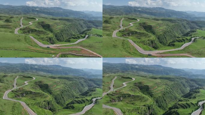 【4k】自然绿色山谷 乌蒙山脉公路航拍