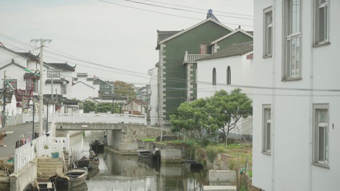 江南水乡村落空镜