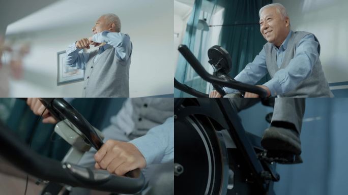中老年男幸福生活客厅活络身体室内健身蹬车