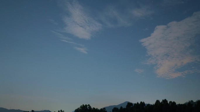 乡村夏天晚上天空延时夜空蓝天白云星星云朵