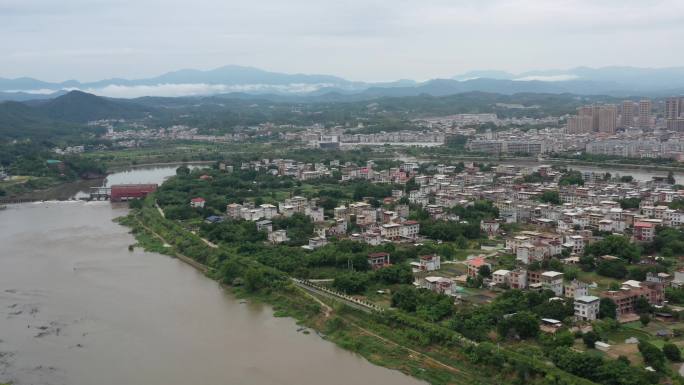 4K原素材-龙岩汀江、上杭县城市全景