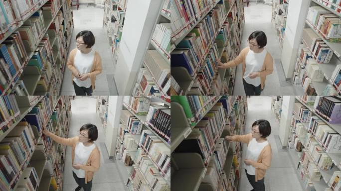 跟踪一名妇女在图书馆找书