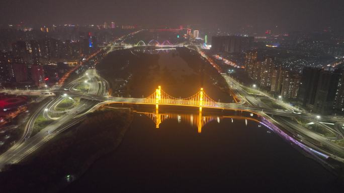 临沂武汉路 祊河大桥高空航拍夜景