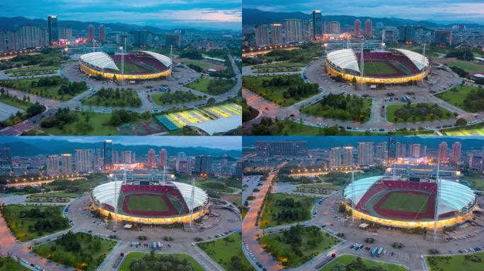 义乌市体育场梅湖体育中心夜景航拍延时