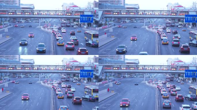 春节中关村桥下车流 彩灯 俯拍