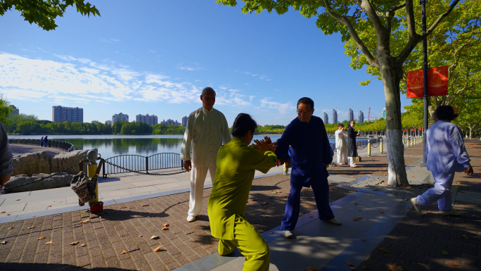 晨练 健身操 太极拳 老年人锻炼身体