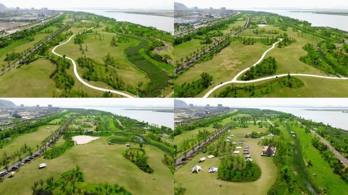 台州玉环市经济开发区新城绿道帐篷公园航拍