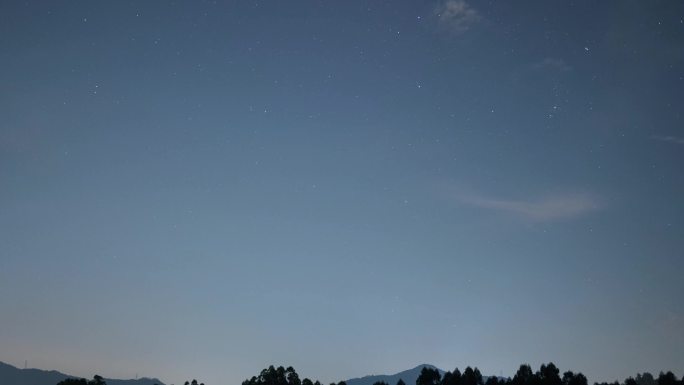 乡村夏天晚上天空延时夜空蓝天白云星星云朵