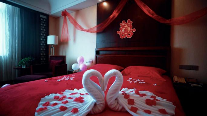 豪华酒店中式婚礼布置装饰婚床喜庆幸福
