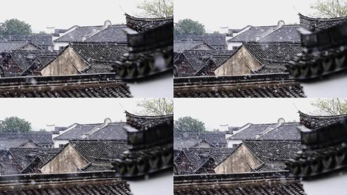 徽派建筑古镇江南雪景初雪