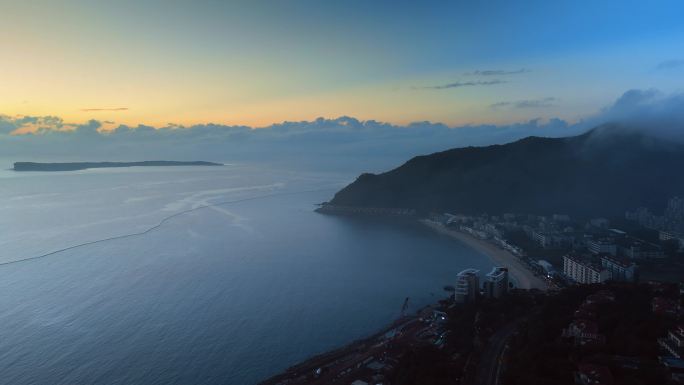 海岸海岛夕阳沙滩航拍