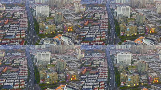 上海静安大宁商业广场久光中心日落航拍4K