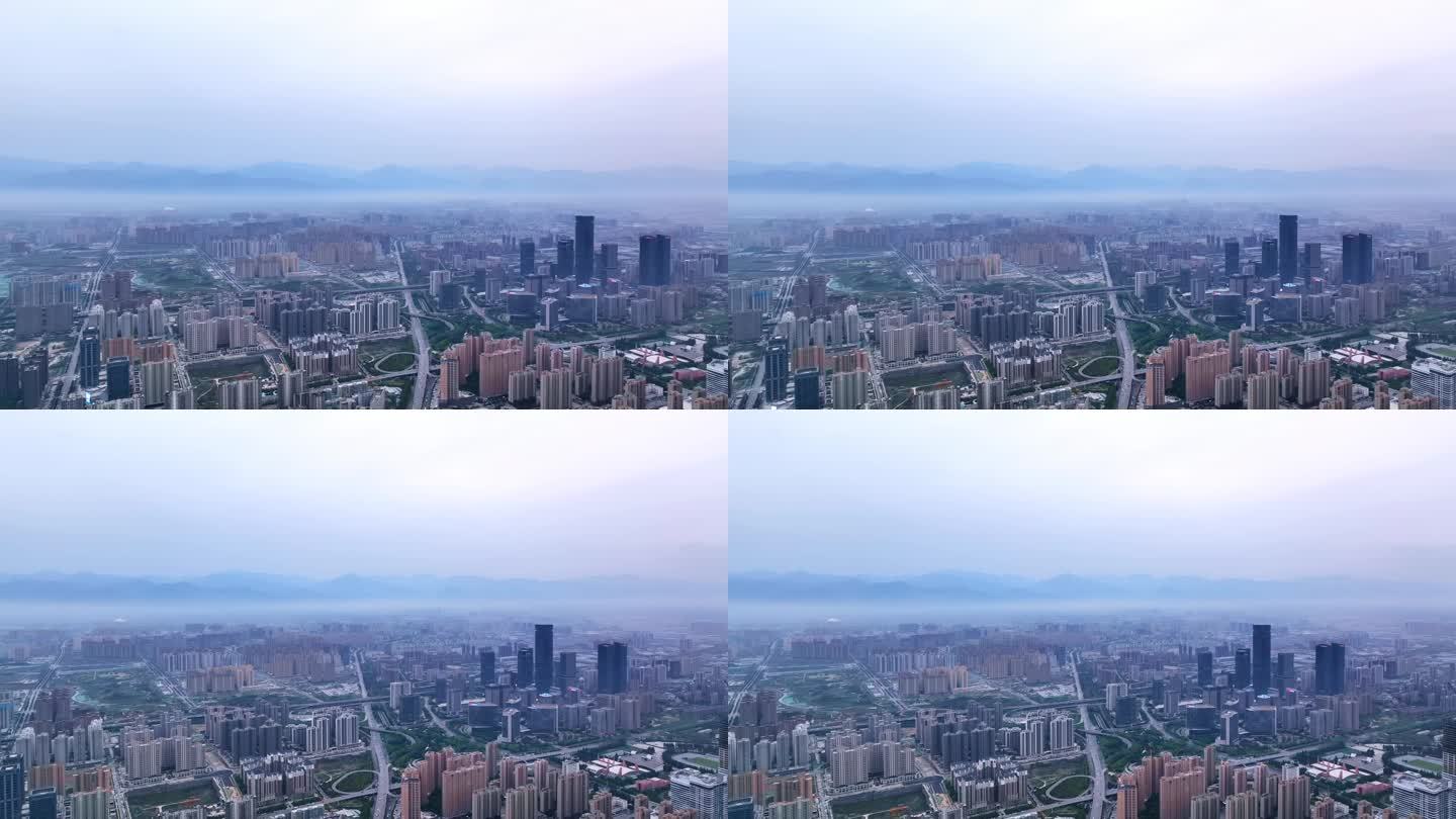 西安城市大雾天气航拍