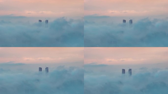 4K正版-航拍晨雾中的龙岗星河双子塔01