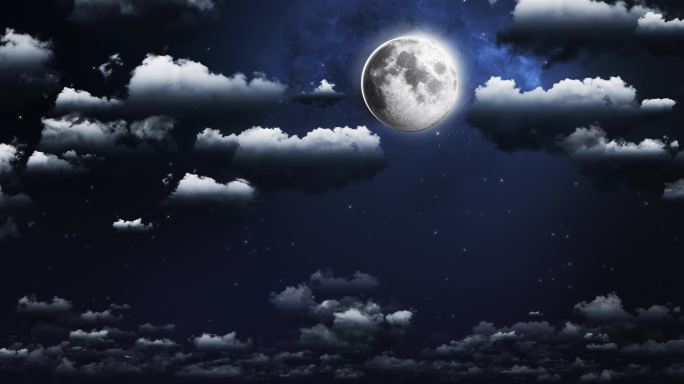 夜晚天空月亮月光云朵星空4K