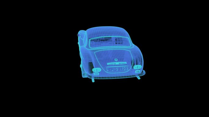 60年代老式跑车科技线框蓝色全息投影素材
