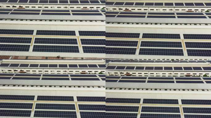 工业建筑屋顶太阳能板鸟瞰图