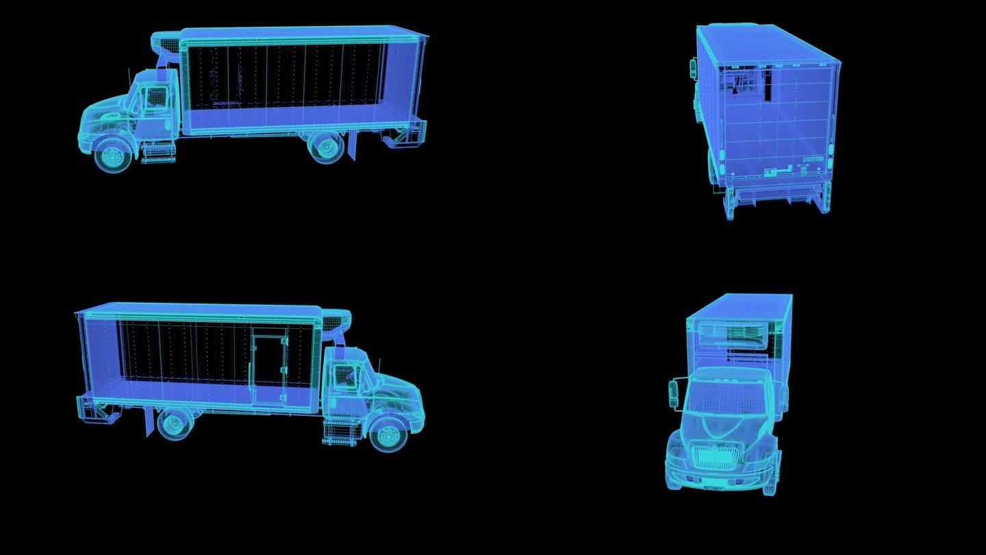 大型厢式货车 科技蓝色线框全息投影素材