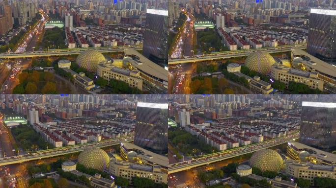 上海静安大宁久光中心马戏城夜景航拍4K