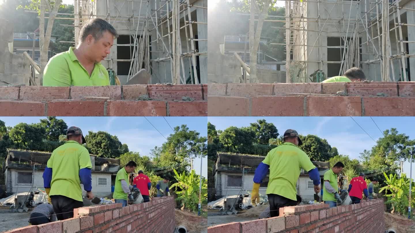 建筑工人砌砖乡村建设视频素材泥水匠 砌墙