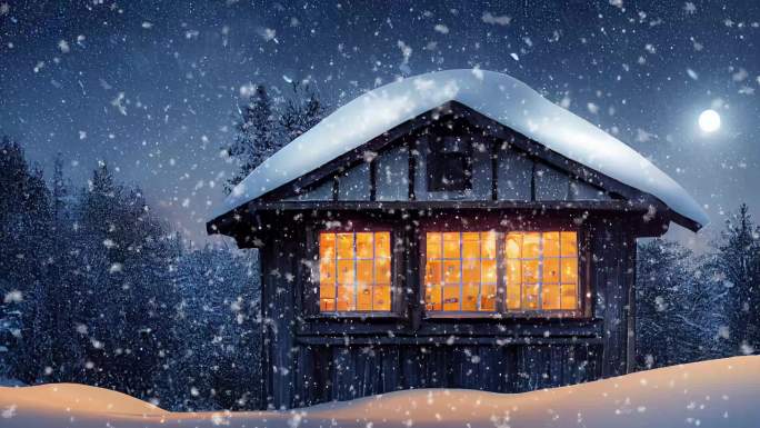 在雪夜装饰的舒适的乡村房屋