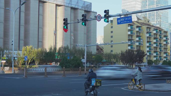 建国门外大街秀水街车流延时4k实拍