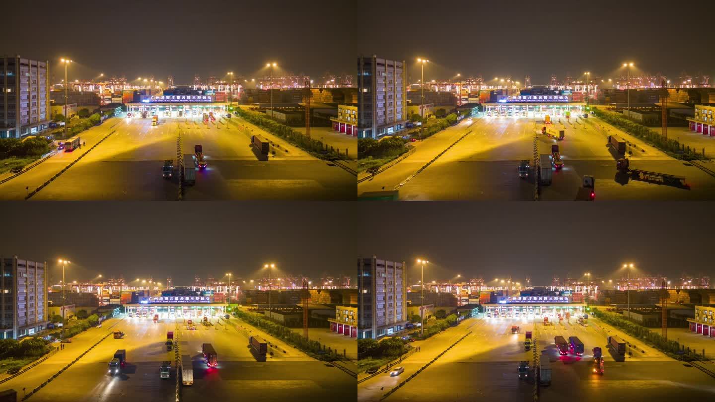 广州港夜晚港口码头延时