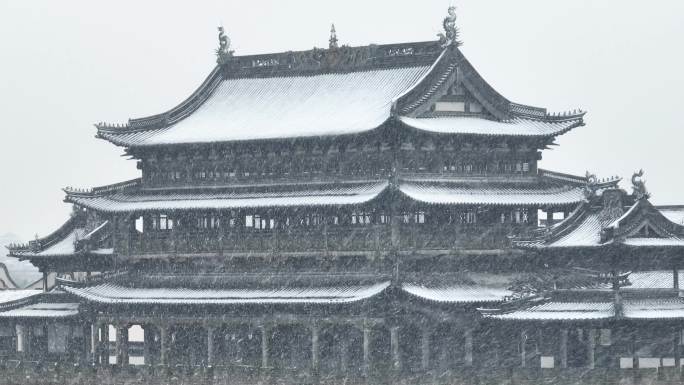 浙江古镇钱塘江江南古镇雪景