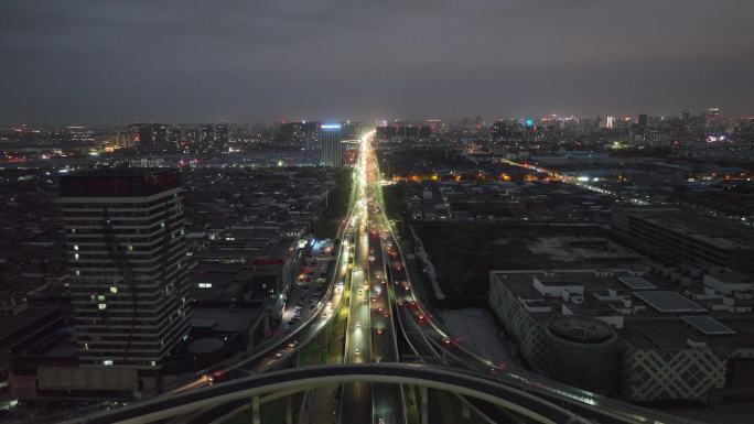 临沂沂河高架立交 夜景航拍全景车流 蒙山