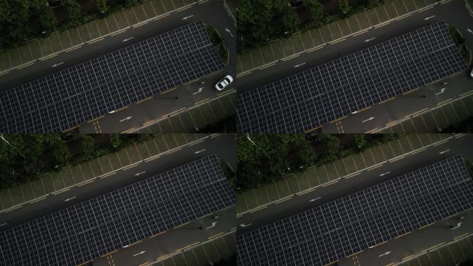 太阳能板屋顶俯瞰停车场