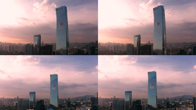 深圳汉京大厦晚霞航拍4K空镜