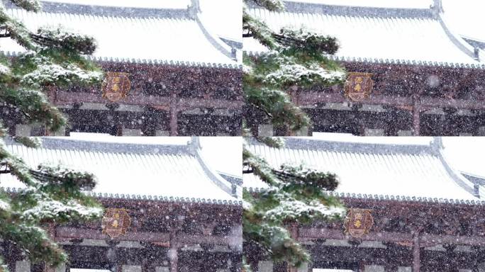 下雪大雪纷飞江南园林古建筑升格慢镜头