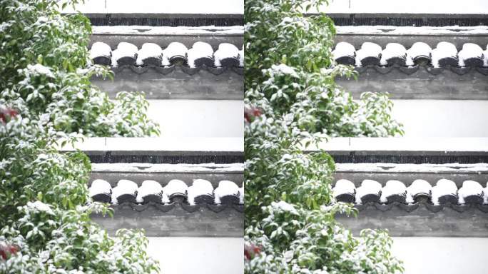 冬天下雪江南园林建筑屋檐升格慢动作