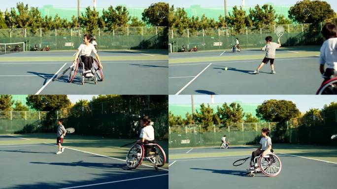 SLO MO青少年适应性网球运动员打双打网球