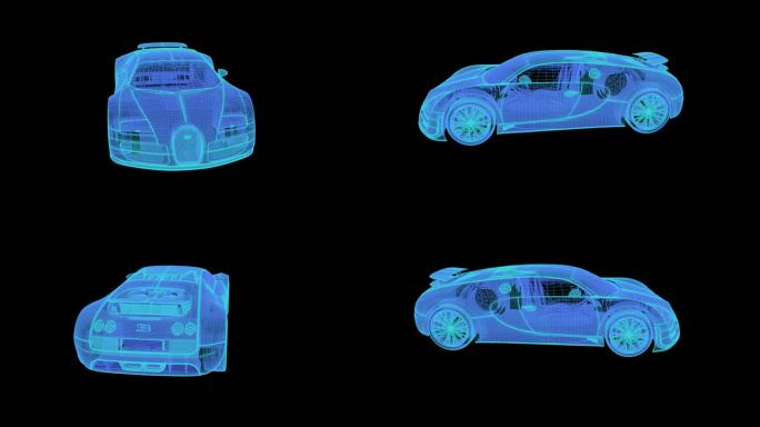 超级跑车布加迪 科技线框全息投影视频素材